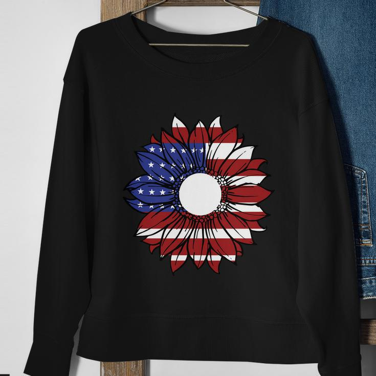 Sunflower American Flag 4Th Of July Independence Day Patriotic Sweatshirt Gifts for Old Women