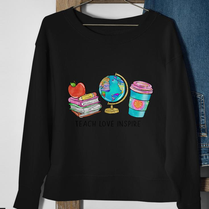 Teach Love Inspire Globe Graphic Plus Size Shirt For Teacher Male Female Sweatshirt Gifts for Old Women