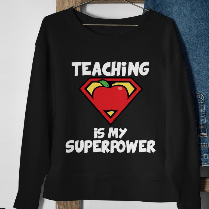 Teaching Is My Superpower Apple Crest Sweatshirt Gifts for Old Women