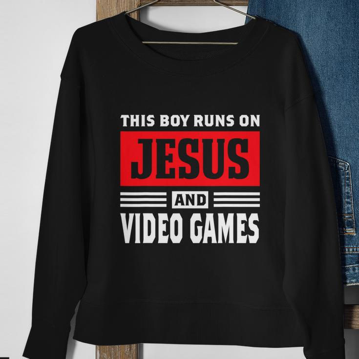 This Boy Runs On Jesus And Video Games Christian Sweatshirt Gifts for Old Women