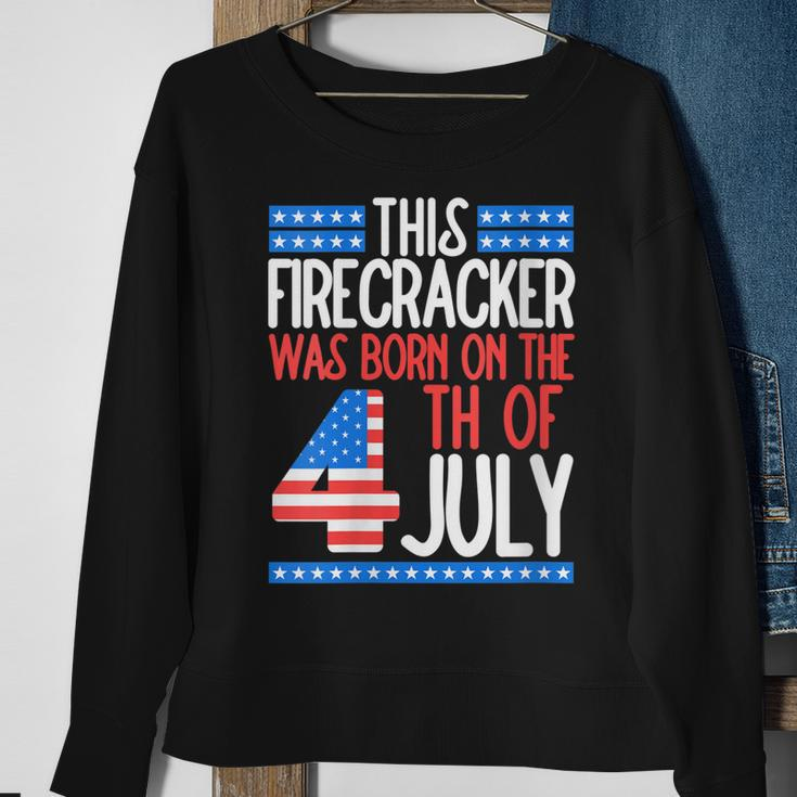 This Firecracker Was Born On 4Th Of July Birthday Patriotic Sweatshirt Gifts for Old Women