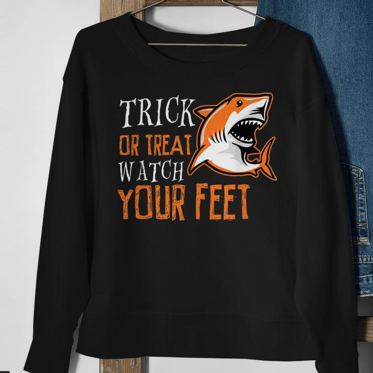 Trick Or Treat Shark Watch Your Feet Halloween Sweatshirt Gifts for Old Women