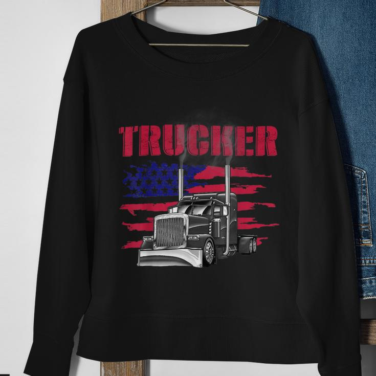 Trucker Truck Driver American Flag Trucker Sweatshirt Gifts for Old Women