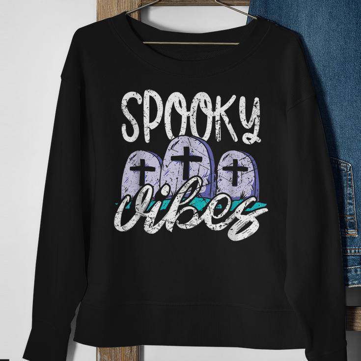 Vintage Spooky Vibes Halloween Art - Cemetery Tombstones Sweatshirt Gifts for Old Women