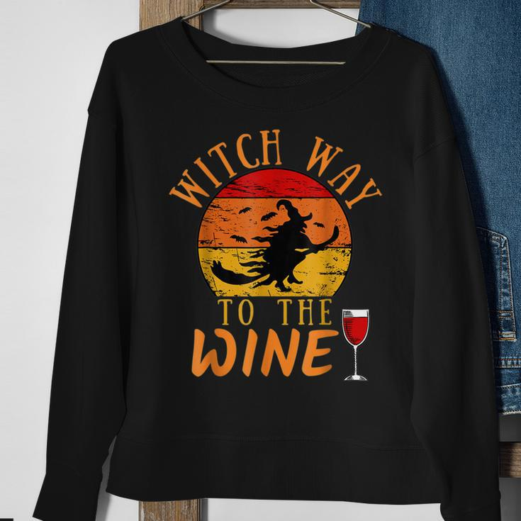 Witch Way To The Wine Funny Halloween Party Wine Witch Lover Sweatshirt Gifts for Old Women