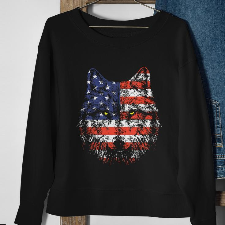 Wolf American Flag Usa 4Th Of July Patriotic Wolf Lover Sweatshirt Gifts for Old Women
