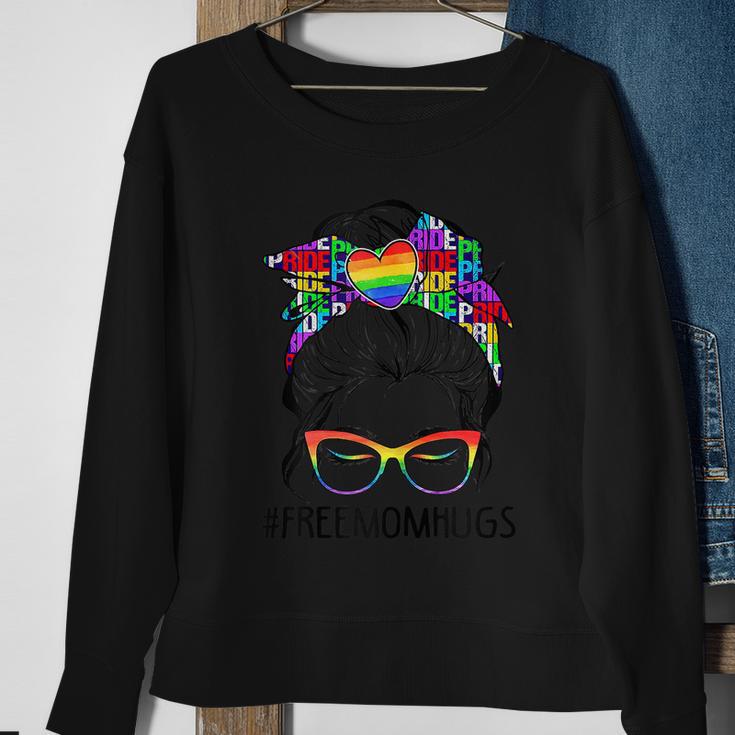 Womens Free Mom Hugs Messy Bun Lgbt Pride Sweatshirt Gifts for Old Women