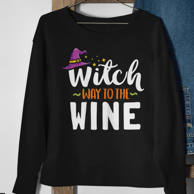 Womens Wine Lover Outfit For Halloween Witch Way To The Wine Sweatshirt Gifts for Old Women