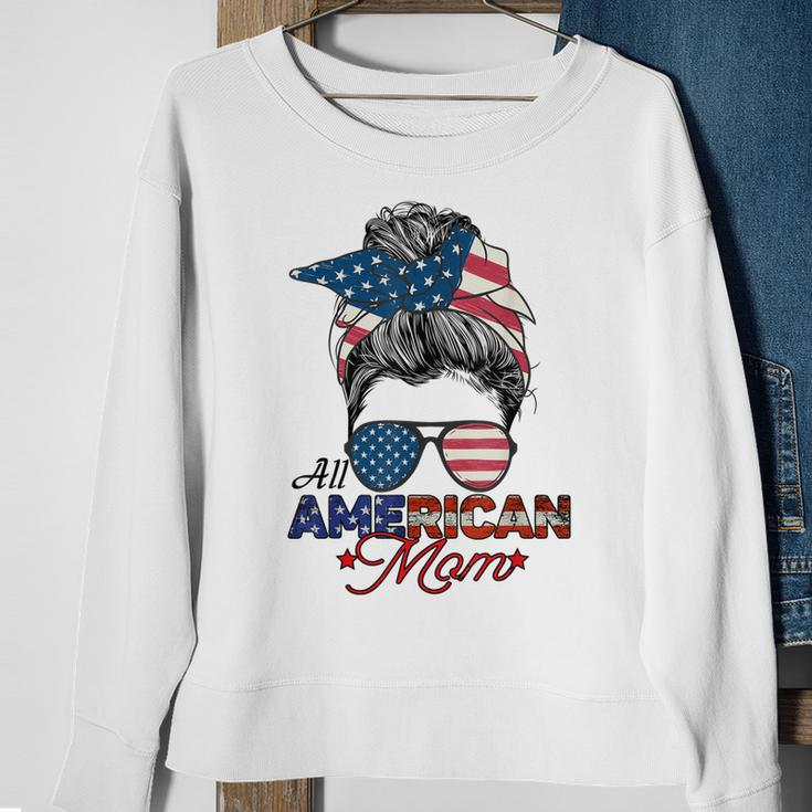 All American Mom 4Th July Messy Bun Us Flag Sweatshirt Gifts for Old Women