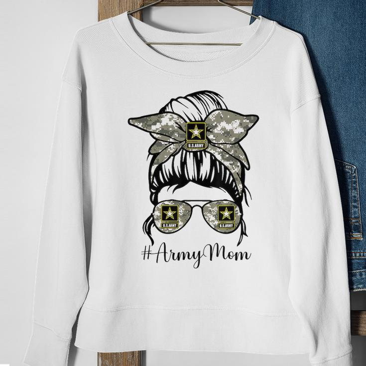 Funny Army Mom Messy Bun Hair Glasses Sweatshirt Gifts for Old Women