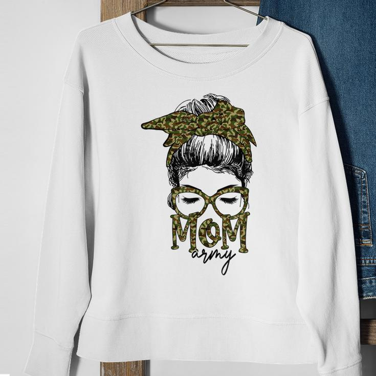 Funny Army Mom Messy Bun Hair Glasses V2 Sweatshirt Gifts for Old Women