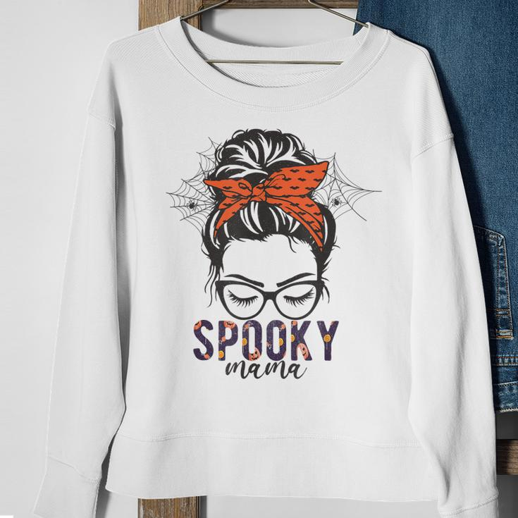 Funny Halloween Spooky Mom Messy Bun Skull Mama Costume Sweatshirt Gifts for Old Women