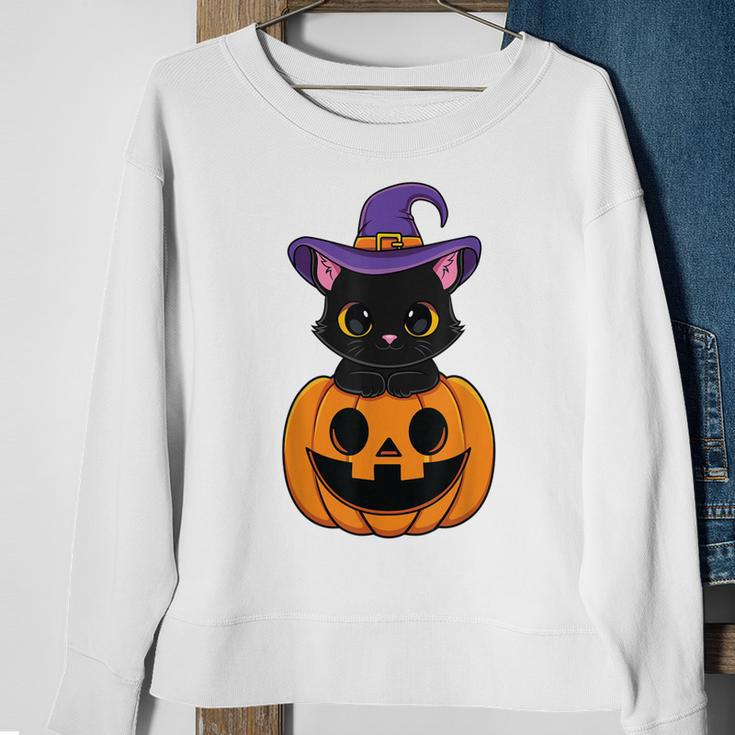 Halloween Cute Black Cat Witch Hat Pumpkin For Kids Girls Sweatshirt Gifts for Old Women