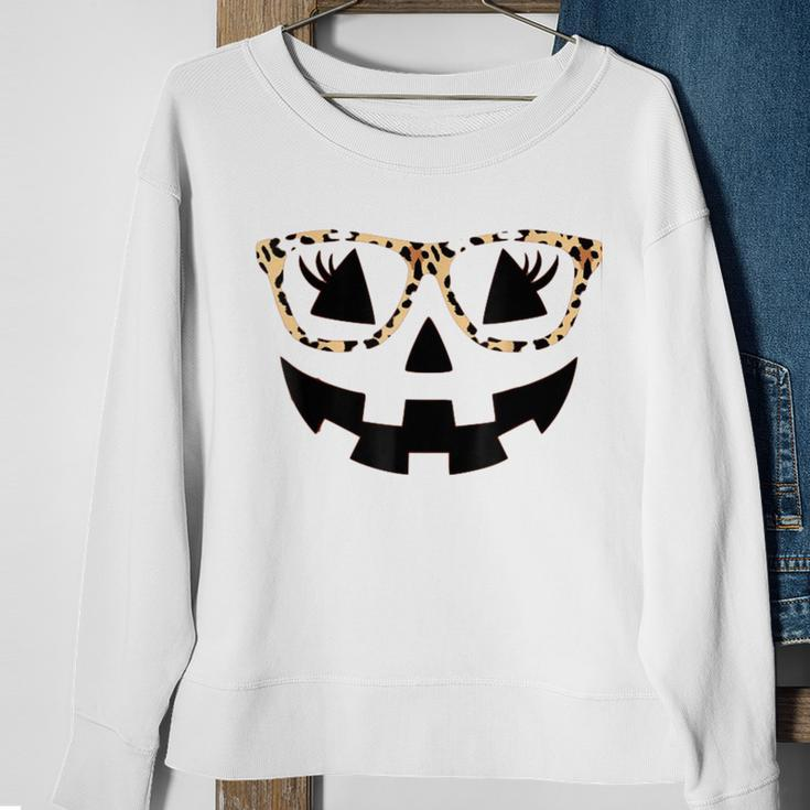 Jack O Lantern Pumpkin Halloween Costume Leopard Glasses Sweatshirt Gifts for Old Women