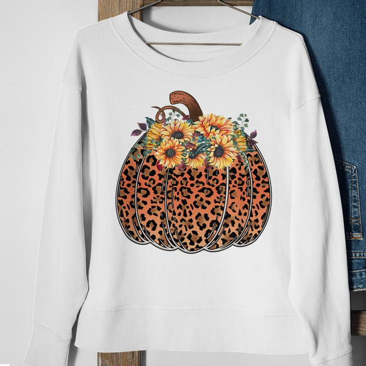 Leopard Pumpkin Womens Halloween Sunflowers Thanksgiving Sweatshirt Gifts for Old Women
