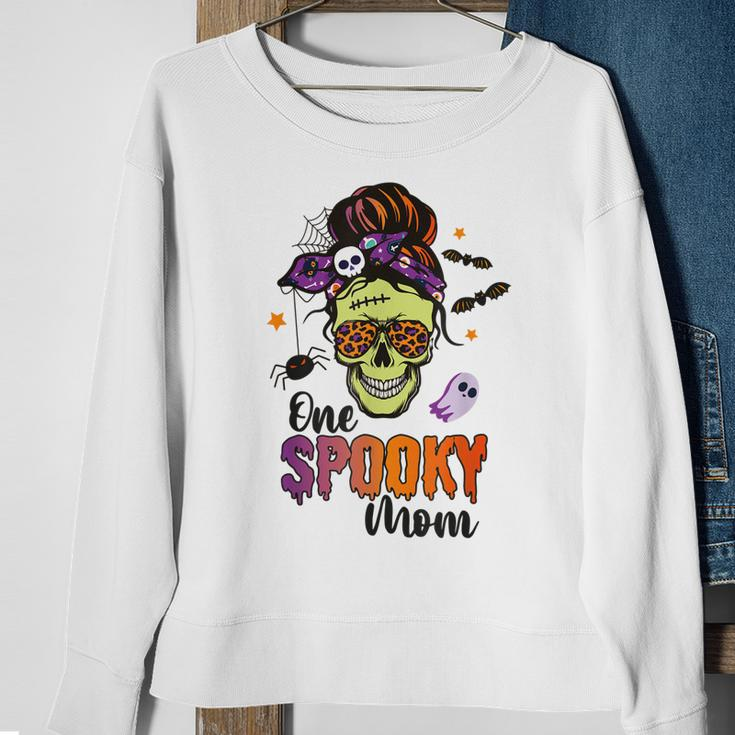 One Spooky Mama Mom Halloween Skull Messy Hair Bun Mother Sweatshirt Gifts for Old Women