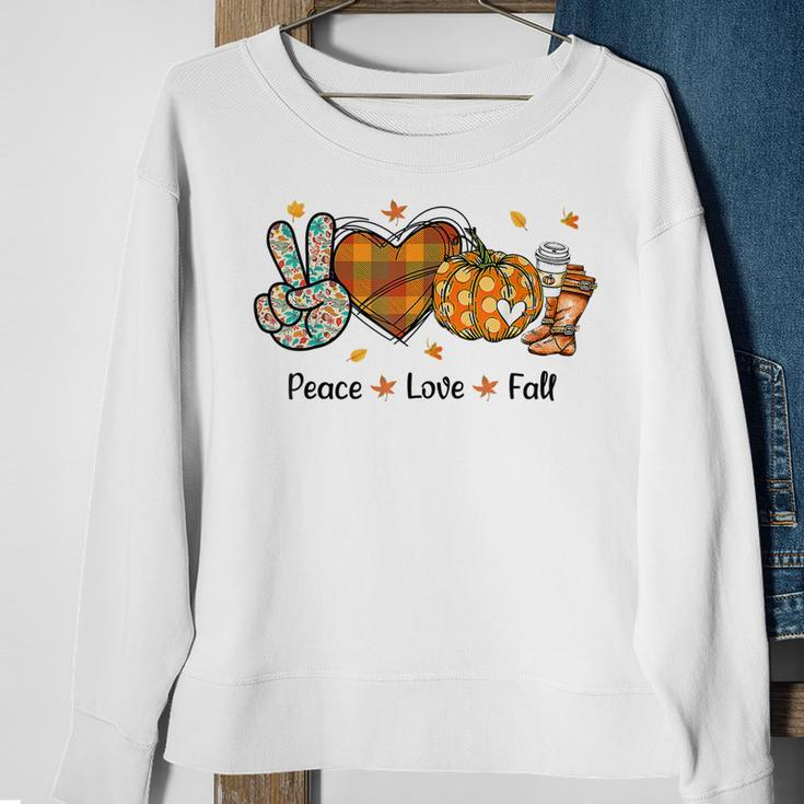 Peace Love Fall Autumn Season Pumpkin Halloween Coffee Lover Sweatshirt Gifts for Old Women