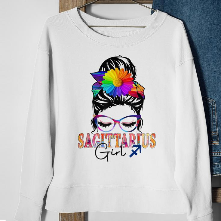 Sagittarius Girl Birthday Messy Bun Hair Colorful Floral Sweatshirt Gifts for Old Women