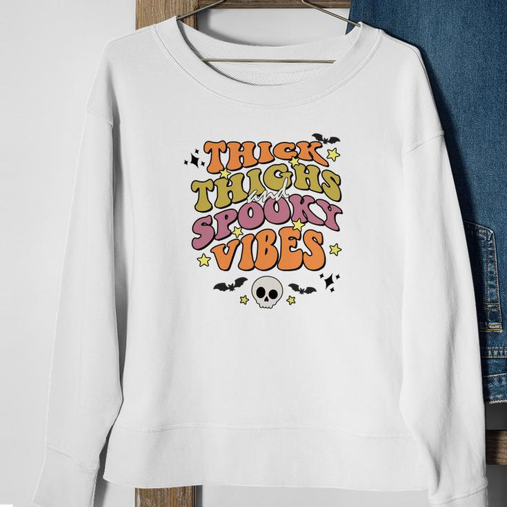 Skull Groovy Thick Thights And Spooky Vibes Leopard Halloween Sweatshirt Gifts for Old Women