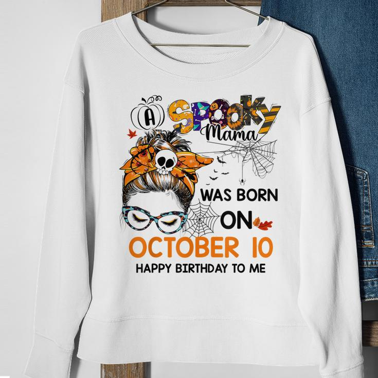 Spooky Mama Born On October 10Th Birthday Bun Hair Halloween Sweatshirt Gifts for Old Women