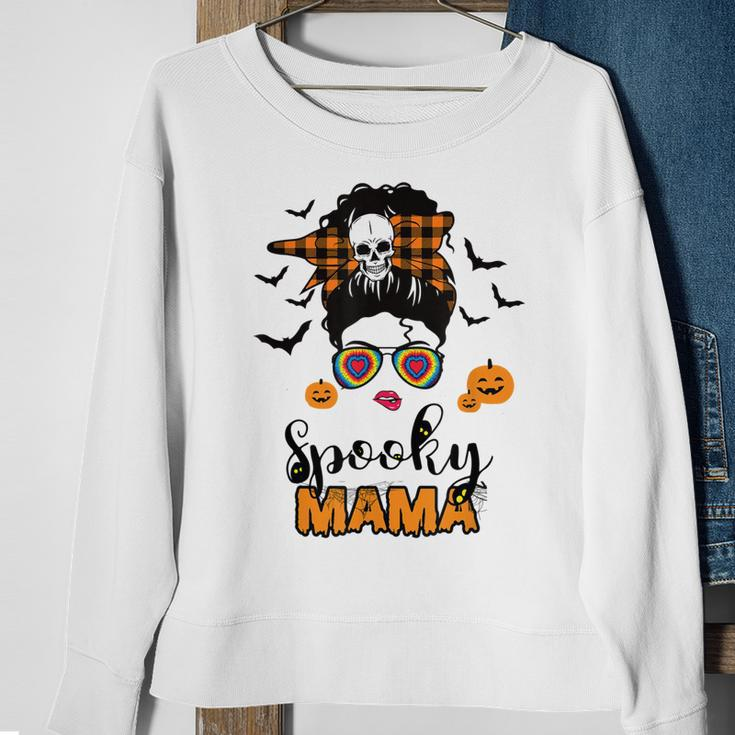 Spooky Mama Messy Bun For Halloween Messy Bun Mom Monster Sweatshirt Gifts for Old Women