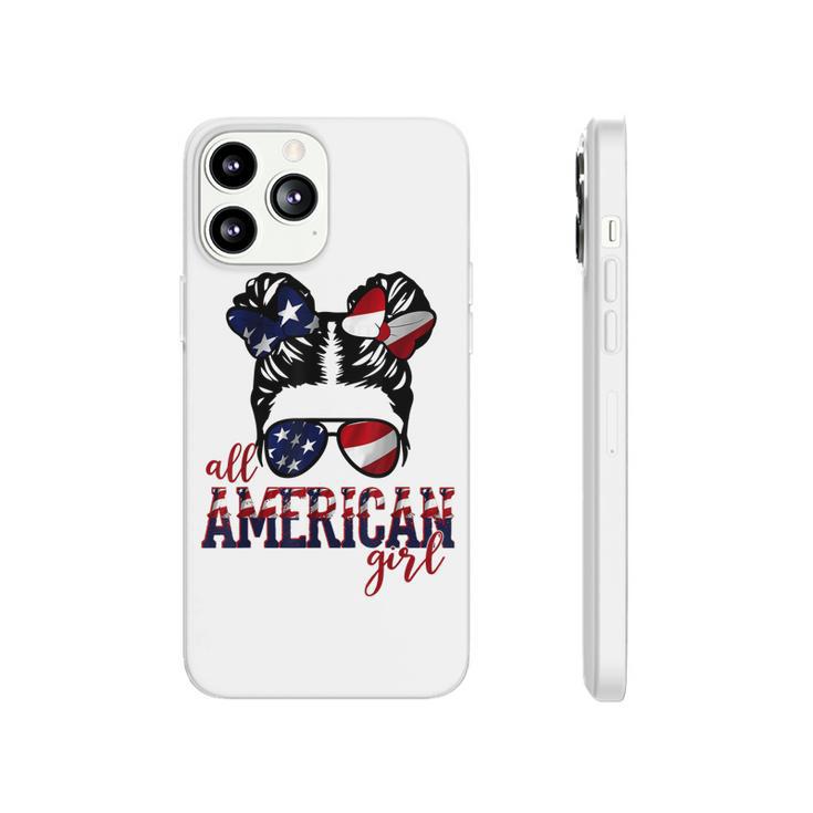 All American Girl Messy Hair Bun Woman Patriotic 4Th Of July  V2 Phonecase iPhone