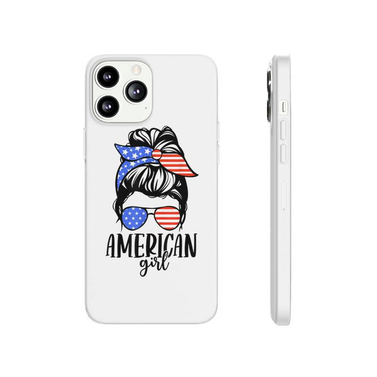 American Girl Messy Hair Bun Usa Flag Patriotic 4Th Of July  Phonecase iPhone