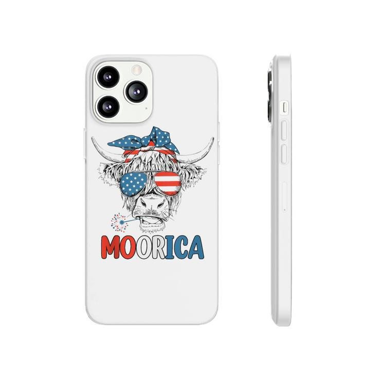 Funny Moorica 4Th Of July American Flag Highland Cow  Phonecase iPhone
