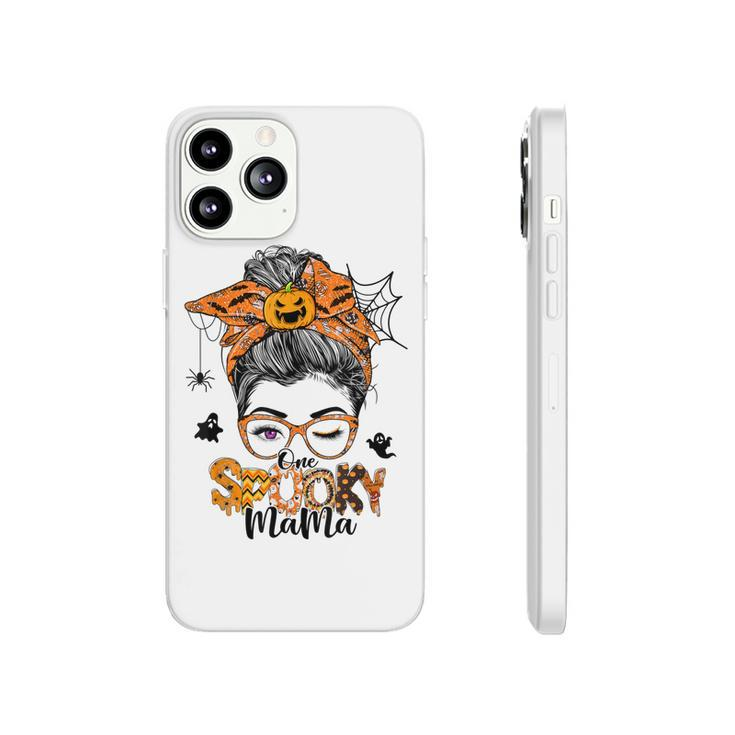 One Spooky Mama For Halloween Messy Bun Mom Monster Bleached  V3 Phonecase iPhone