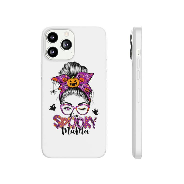 One Spooky Mama For Halloween Messy Bun Mom Monster Bleached  V6 Phonecase iPhone