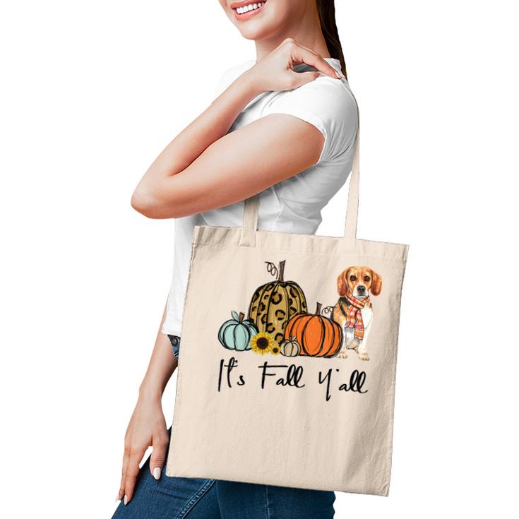 Its Fall Yall Yellow Beagle Dog Leopard Pumpkin Falling  Tote Bag
