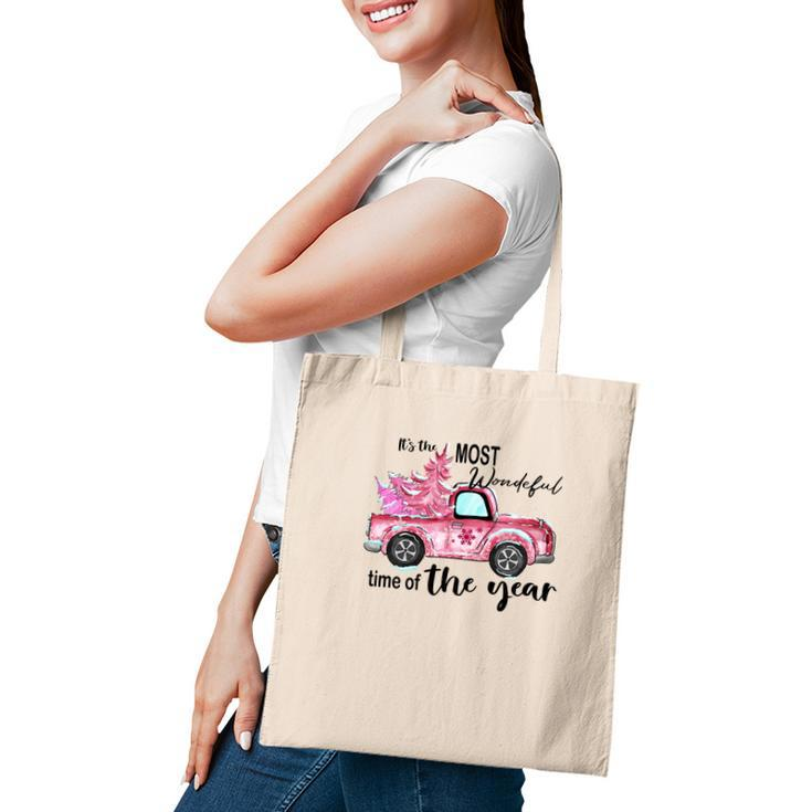 Christmas It Is The Most Wonderful Time Of The Year Holiday Vintage Christmas Truck Tote Bag