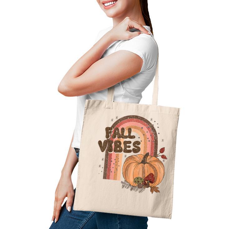 Fall Vibes Retro Rainbow Fall Autumn Pumpkin Hippie  Tote Bag