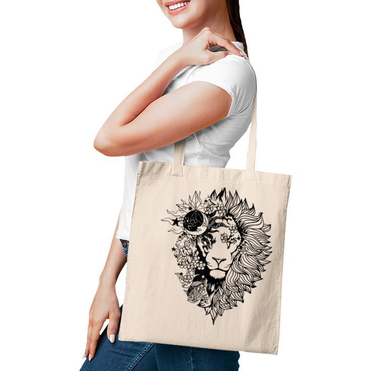Floral Lion For Women Lion Flower Animal Lover Graphic Art  Tote Bag