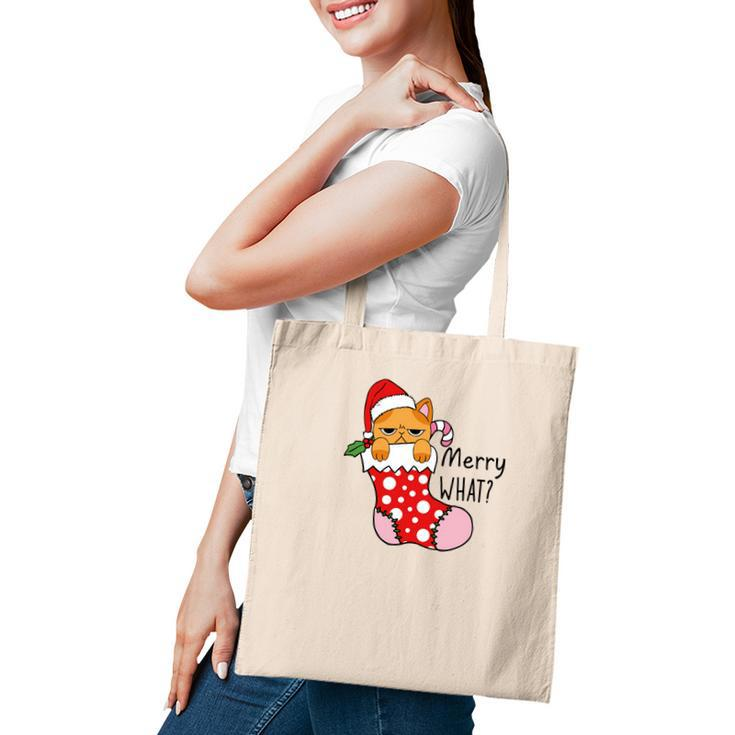 Funny Christmas Cat Merry What Xmas Holiday Tote Bag