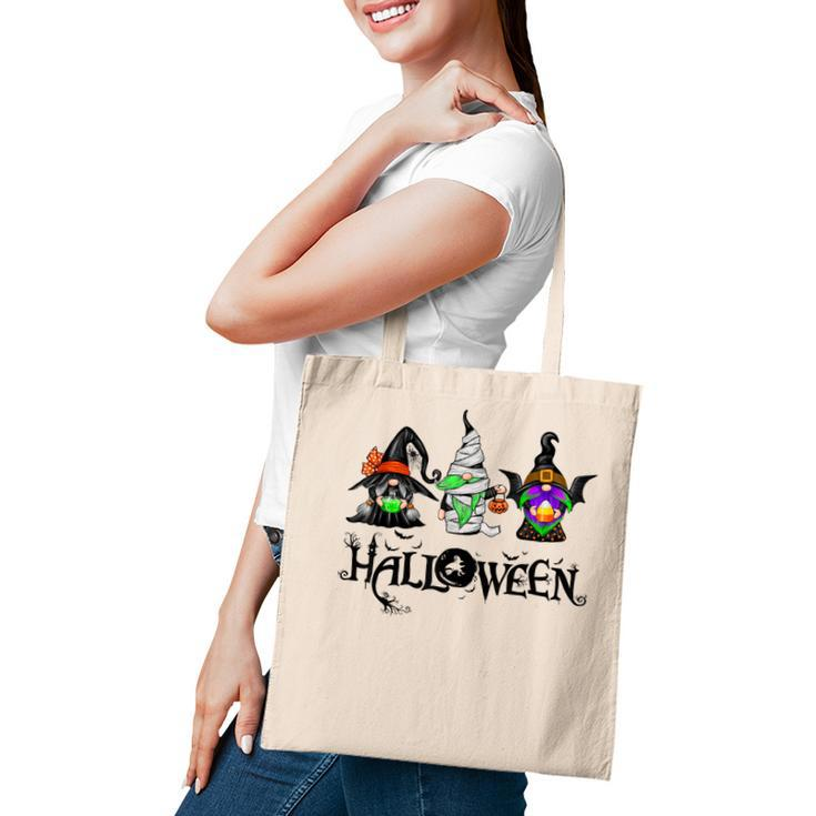 Gnome Witch Halloween Gnome Mummy Vampire Pumpkin Bleached  Tote Bag