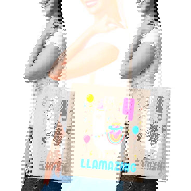 Kids 4Th Birthday I Am 4 Years Old And Llamazing Llama Girl Ns Tote Bag