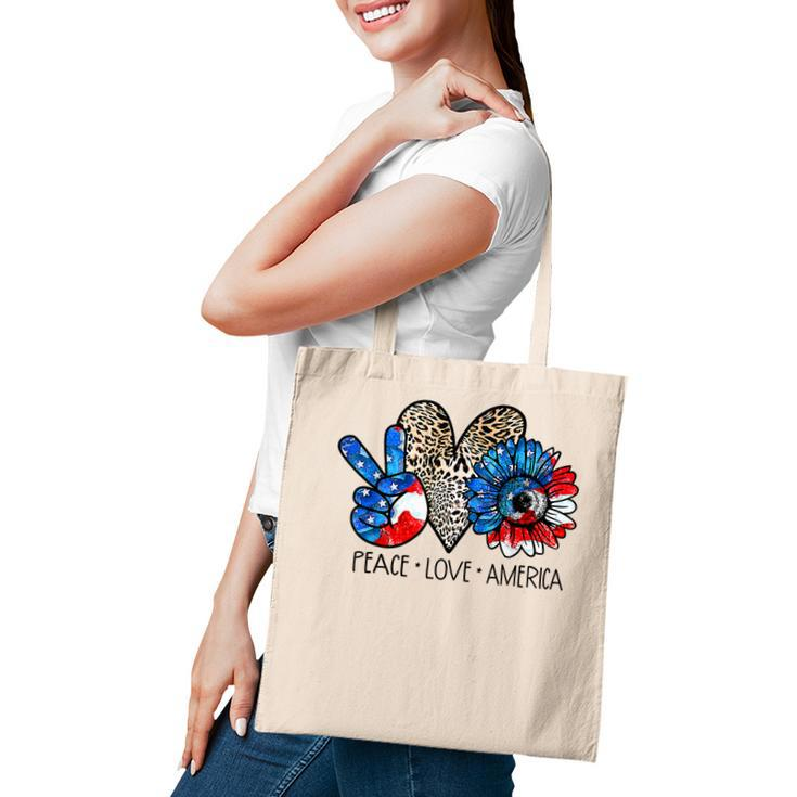 Peace Love America Leopard Sunflower 4Th Of July Patriotic  Tote Bag