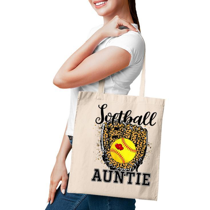Softball Auntie Leopard Game Day Aunt Mother Softball Lover  Tote Bag