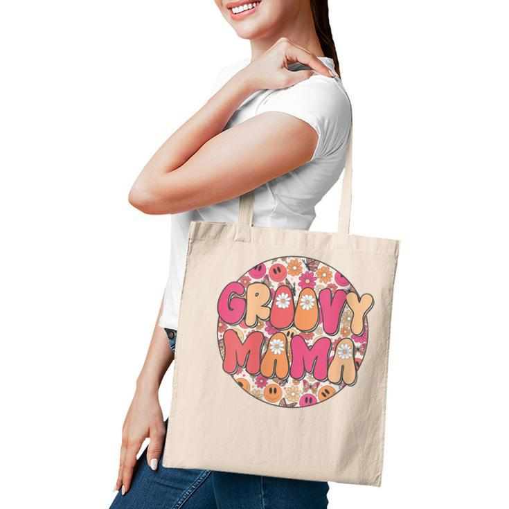 Womens Groovy Mama Hippie Retro Daisy Flower Smile Face  Tote Bag