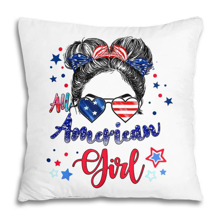 All American Girls 4Th Of July  Daughter Messy Bun Usa  V7 Pillow