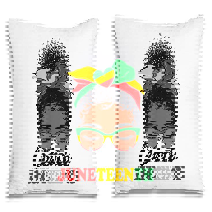 Black Women Messy Bun Junenth Celebrate Indepedence Day Pillow