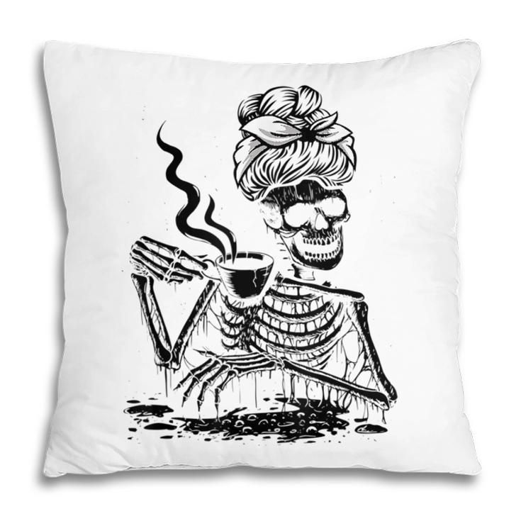 Coffee Drinking Skeleton Lazy Diy Halloween Costume Women  V4 Pillow