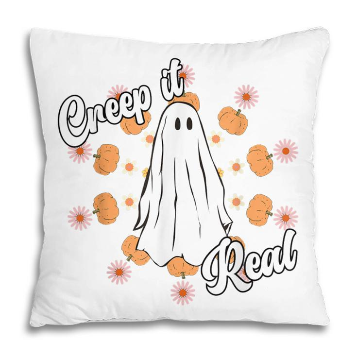Creep It Real Vintage Ghost Pumkin Retro Groovy  Pillow