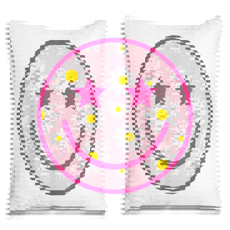 Funny Pink Happy Face Daisy Flower Smile Face Trendy Pillow
