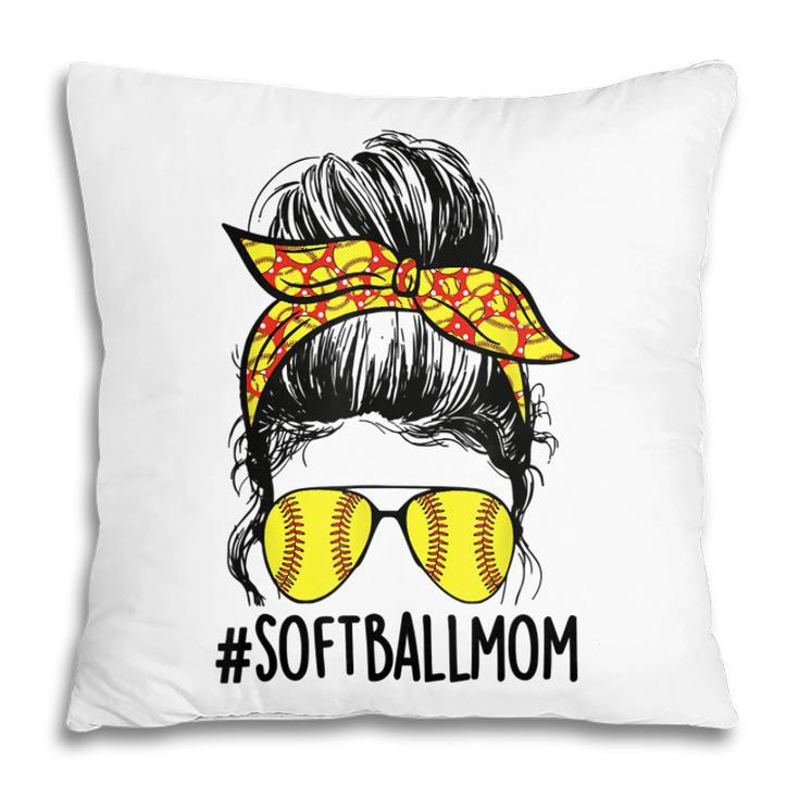 Funny Softball Mom Messy Bun Mama Mothers Day Sporty Mom  Pillow