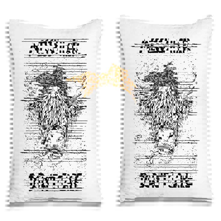 Highland Cow Leopard Bandana Messy Hair Dont Care Western Pillow