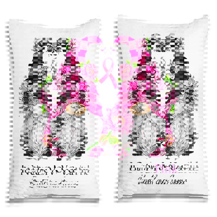 In October We Wear Pink Gnome Sunflower Breast Cancer Pillow