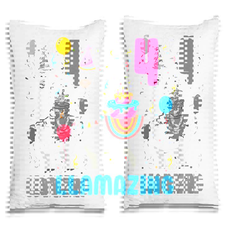 Kids 4Th Birthday I Am 4 Years Old And Llamazing Llama Girl Ns Pillow