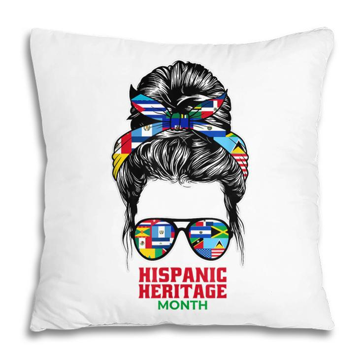 Mom Messy Bun Hispanic Heritage Month Cool Latino Pride Flag  Pillow